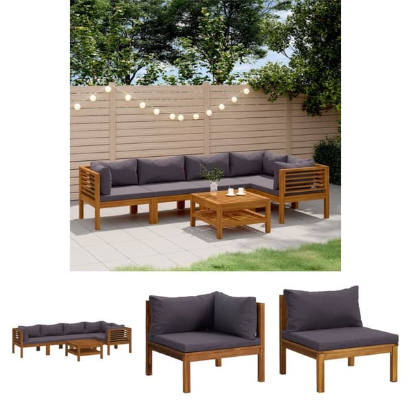 The Living Store Loungegrupp med dynor 6 delar massivt akaciaträ -  Utemöbelgrupper