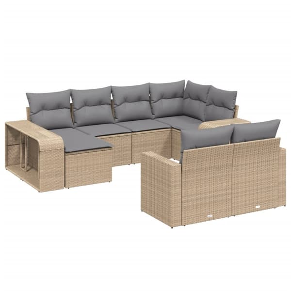 The Living Store sofasæt til haven 10 dele med hynder polyrattan beige -  Havemøbelsæt