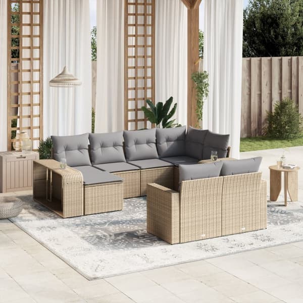 The Living Store sofasæt til haven 10 dele med hynder polyrattan beige -  Havemøbelsæt