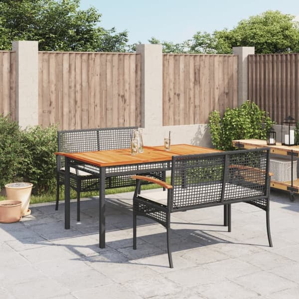 The Living Store spisebordssæt til haven 3 dele med hynder polyrattan sort - Havemøbelsæt