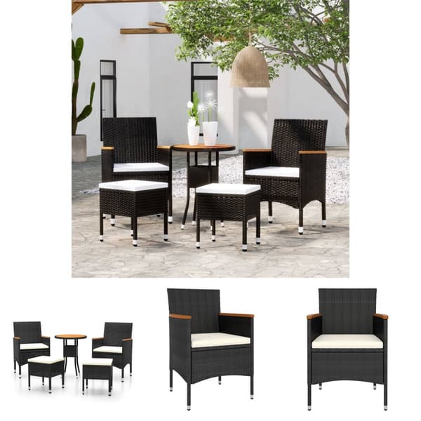 The Living Store Loungegrupp för trädgården 5 delar konstrotting svart - Utemöbelgrupper