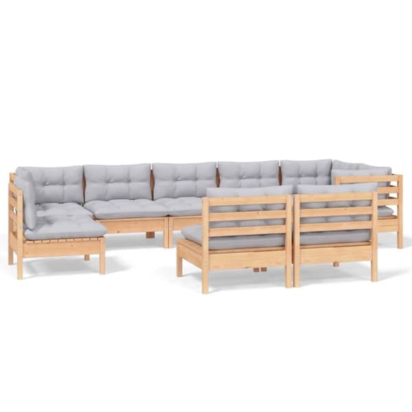 The Living Store Loungegrupp med grå dynor 9 delar massiv furu -  Utemöbelgrupper