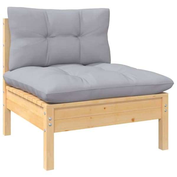 The Living Store Loungegrupp med grå dynor 9 delar massiv furu - Utemöbelgrupper