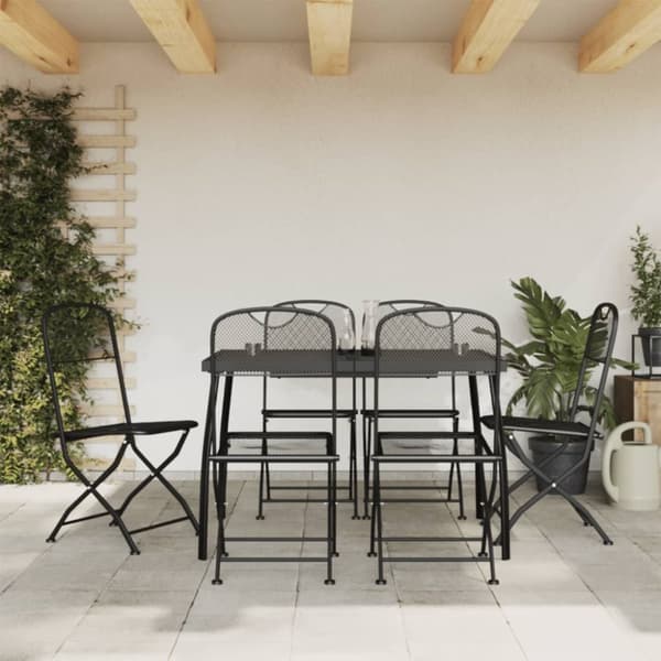 The Living Store spisebordssæt til haven 5 dele metal og meshstof antracitgrå - Havemøbelsæt