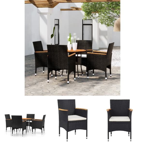 The Living Store Caféset 5 delar konstrotting och massivt trä svart -  Utemöbelgrupper