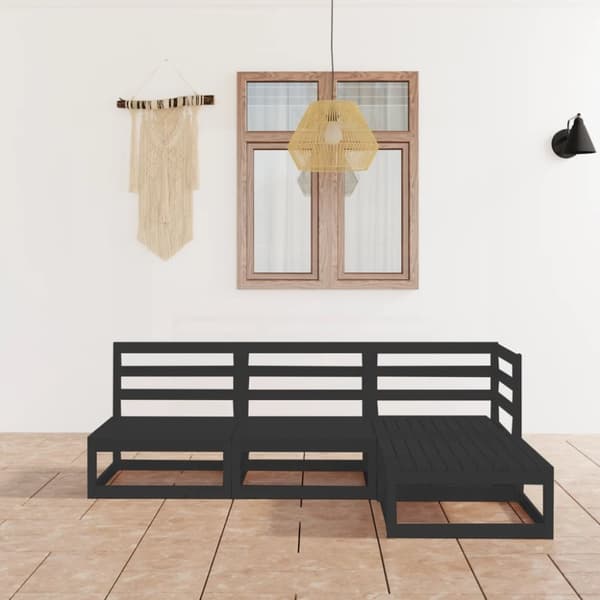 The Living Store 4-osainen Puutarhasohvasarja musta täysi mänty - Ulkokalustesarjat