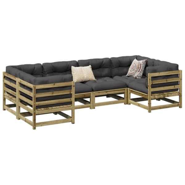 The Living Store sofasæt til haven 6 dele med hynder imprægneret fyrretræ - Havemøbelsæt