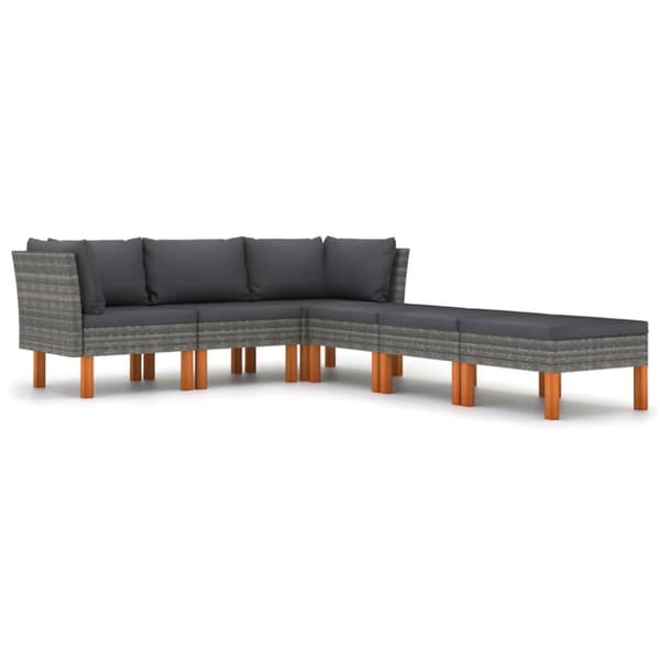Havemøbelsæt - Living loungesæt til haven 6 dele med hynder polyrattan grå