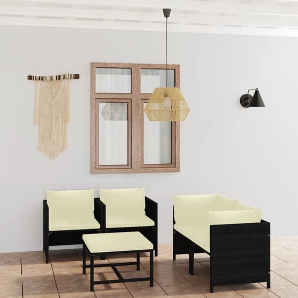 Havemøbelsæt - Living loungesæt til haven 5 dele med hynder polyrattan sort
