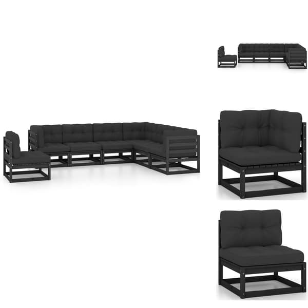 Utemöbelgrupper - Living Loungegrupp för trädgården med dynor 7 delar svart massiv furu