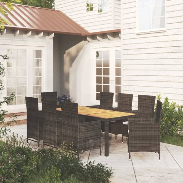 Havemøbelsæt - Living udendørs spisebordssæt 9 dele med hynder polyrattan sort