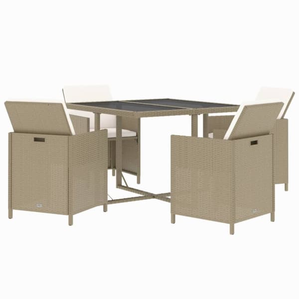 Ulkokalustesarjat - Living 5-osainen Ulkoruokailuryhmä tyynyillä polyrottinki beige