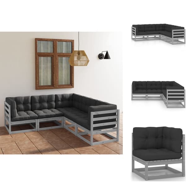 Utemöbelgrupper - Living Loungegrupp med dynor 5 delar massiv furu