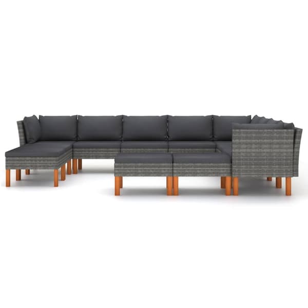 Havemøbelsæt - Living loungesæt til haven 12 dele med hynder polyrattan grå
