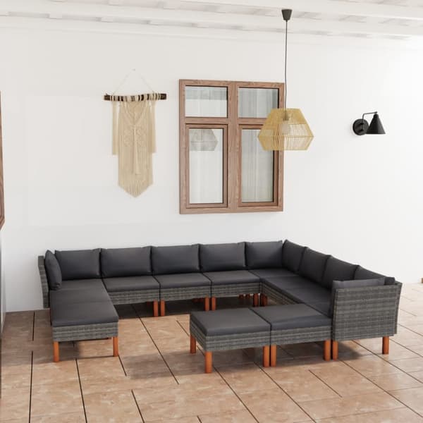 Havemøbelsæt - Living loungesæt til haven 12 dele med hynder polyrattan grå
