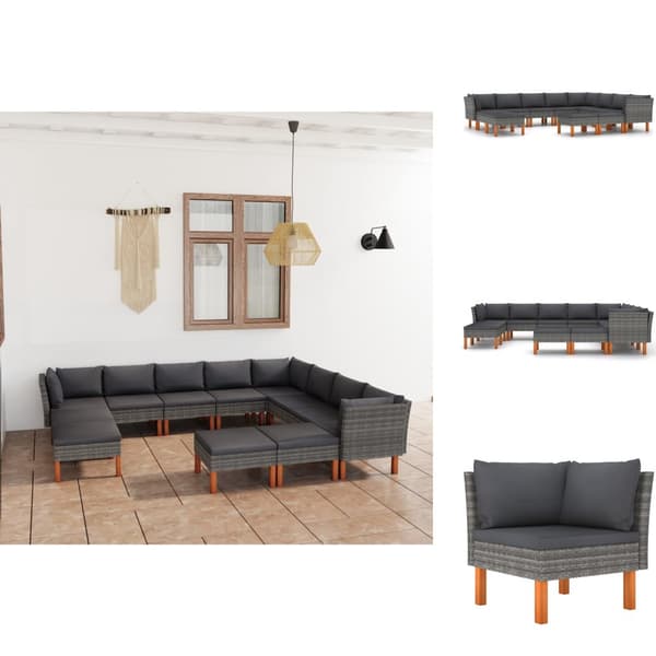 Havemøbelsæt - Living loungesæt til haven 12 dele med hynder polyrattan grå