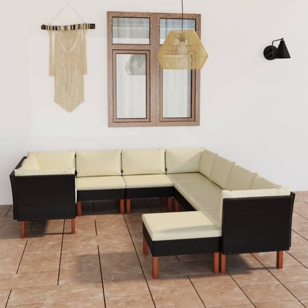 Havemøbelsæt - Living loungesæt til haven 9 dele med hynder polyrattan sort