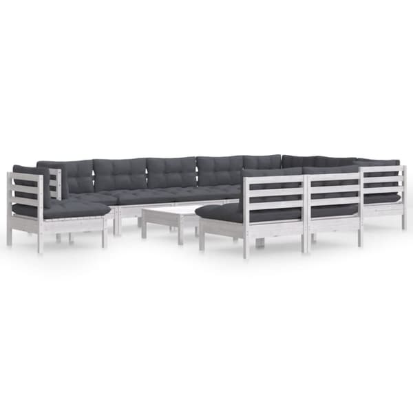 Utemöbelgrupper - Living Loungegrupp med dynor 11 delar vit massiv furu