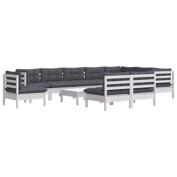 Utemöbelgrupper - Living Loungegrupp med dynor 11 delar vit massiv furu