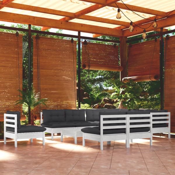 Utemöbelgrupper - Living Loungegrupp med dynor 11 delar vit massiv furu