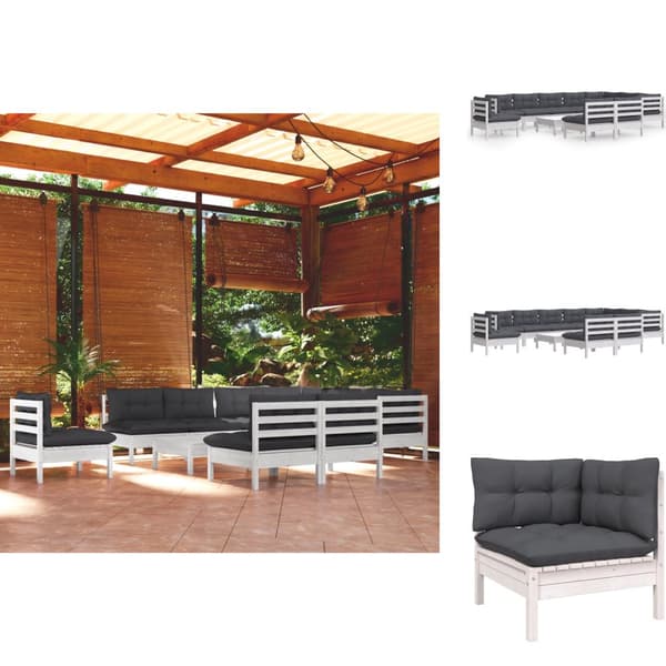 Utemöbelgrupper - Living Loungegrupp med dynor 11 delar vit massiv furu