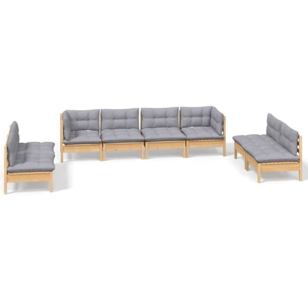 Utemöbelgrupper - Living Loungegrupp med grå dynor 8 delar massiv furu