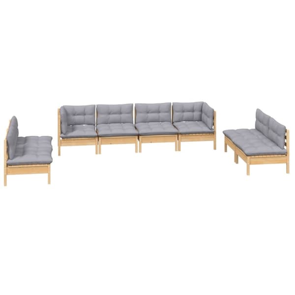 Utemöbelgrupper - Living Loungegrupp med grå dynor 8 delar massiv furu