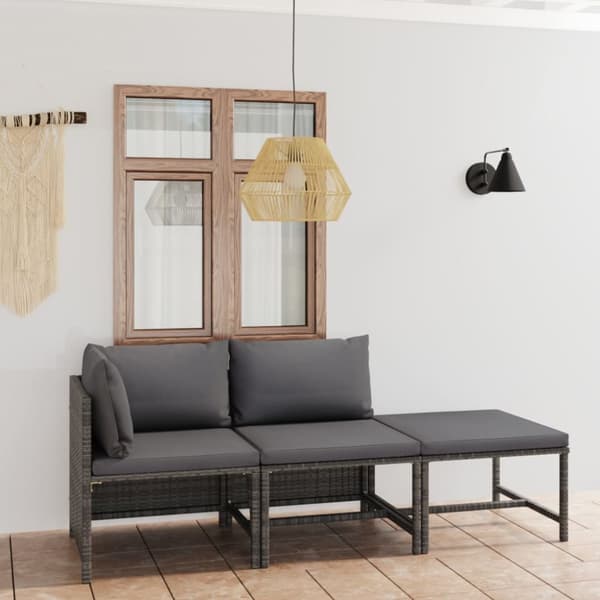 Havemøbelsæt - Living loungesæt til haven 3 dele med hynder polyrattan grå