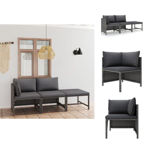 Havemøbelsæt - Living loungesæt til haven 3 dele med hynder polyrattan grå