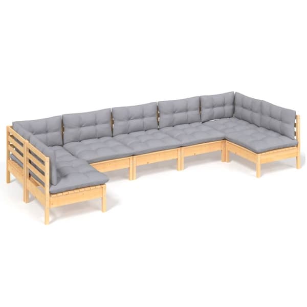 Utemöbelgrupper - Living Loungegrupp med grå dynor 7 delar massiv furu