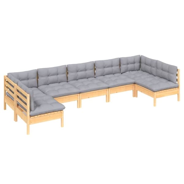 Utemöbelgrupper - Living Loungegrupp med grå dynor 7 delar massiv furu