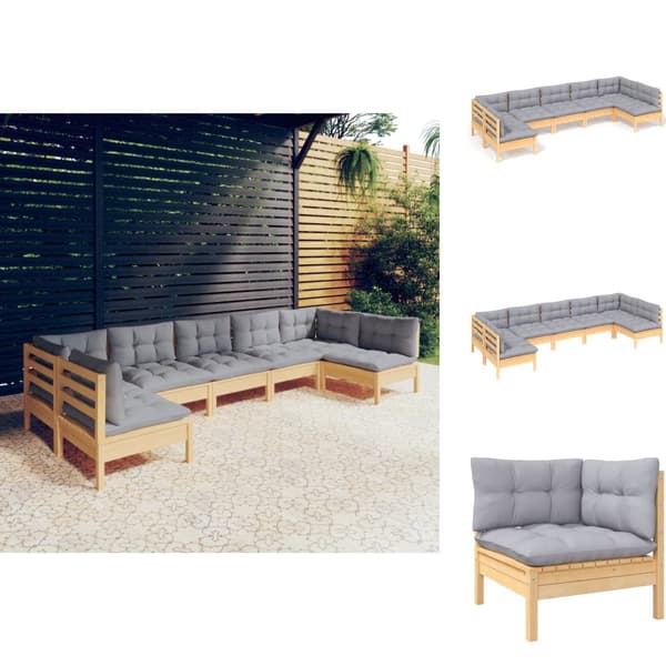 Utemöbelgrupper - Living Loungegrupp med grå dynor 7 delar massiv furu