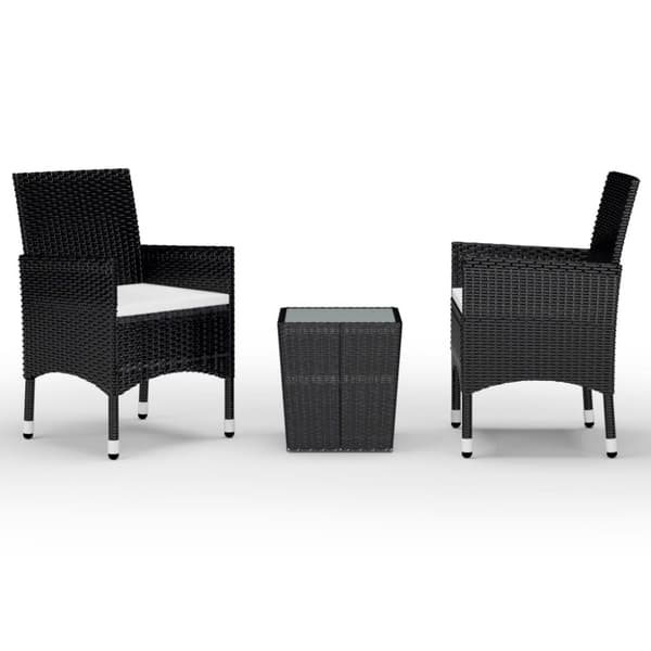 Utemöbelgrupper - Living Caféset 3 delar konstrotting och härdat glas svart