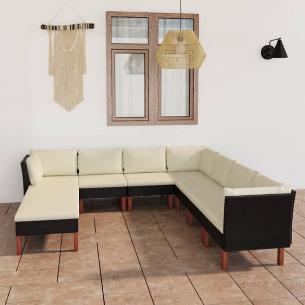Havemøbelsæt - Living loungesæt til haven 9 dele med hynder polyrattan sort