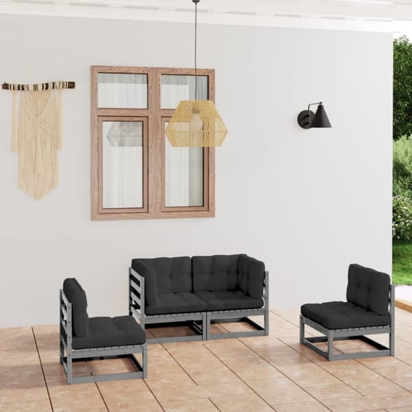 Utemöbelgrupper - Living Loungegrupp med dynor 4 delar massiv furu