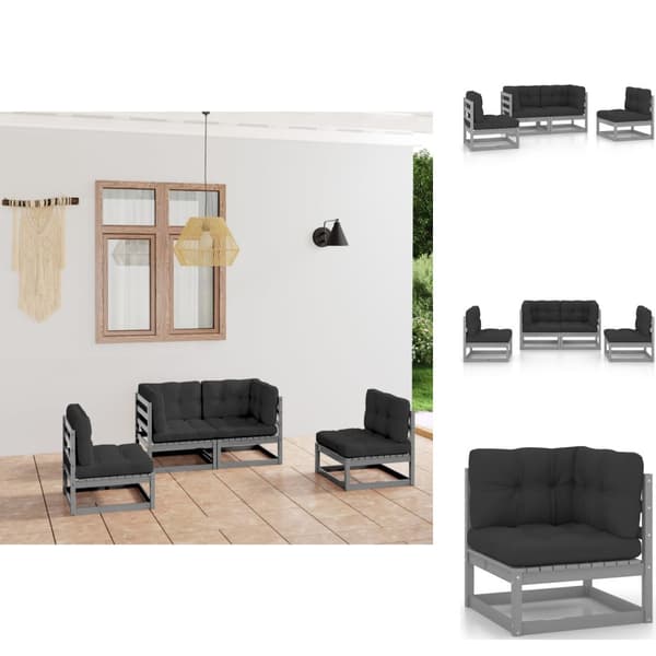 Utemöbelgrupper - Living Loungegrupp med dynor 4 delar massiv furu