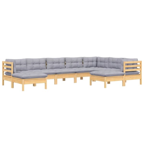 Utemöbelgrupper - Living Loungegrupp med grå dynor 9 delar massiv furu
