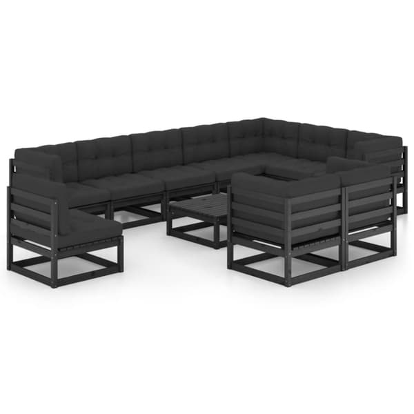 Utemöbelgrupper - Living Loungegrupp för trädgården med dynor 11 delar svart massiv furu
