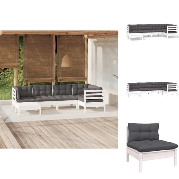 Utemöbelgrupper - Living Loungegrupp med dynor 6 delar vit massiv furu