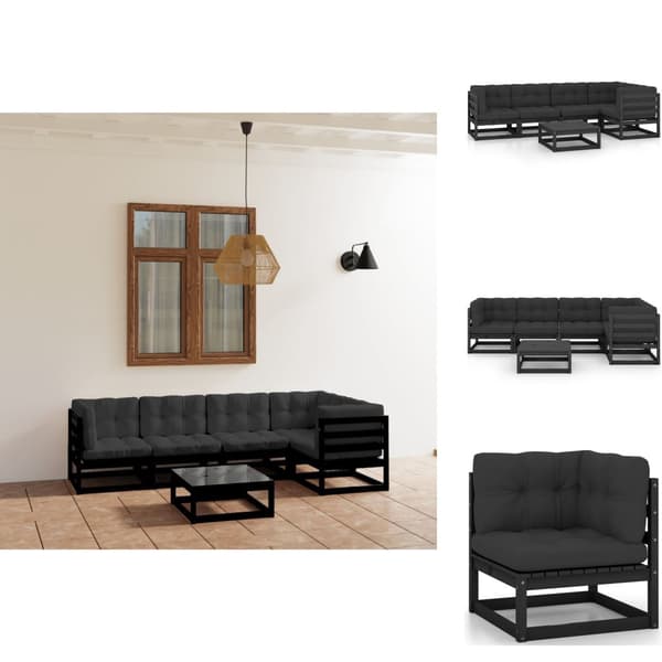Utemöbelgrupper - Living Loungegrupp för trädgården med dynor 6 delar massiv furu