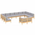 Miniatyrbillede 4 af 8: Havemøbelsæt - Living loungesæt til haven 12 dele med grå hynder massivt fyrretræ