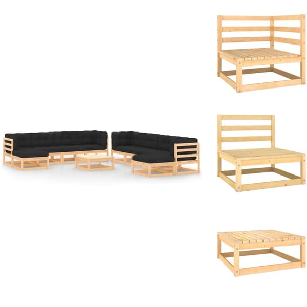 Utemöbelgrupper - Living Loungegrupp med antracitfärgade dynor 11 delar massiv furu