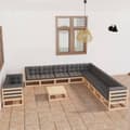 Miniatyrbillede 2 af 11: Havemøbelsæt - Living loungesæt til haven 12 dele med hynder massivt fyrretræ