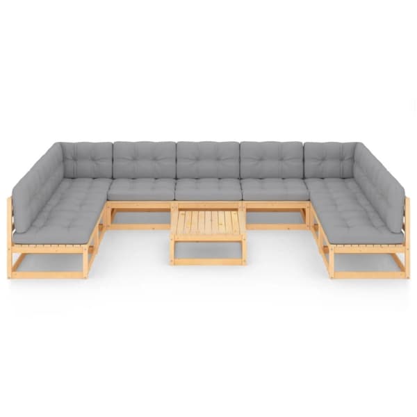 Utemöbelgrupper - Living Loungegrupp för trädgården med dynor 10 delar massiv furu
