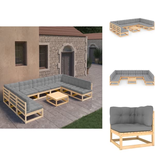 Utemöbelgrupper - Living Loungegrupp för trädgården med dynor 10 delar massiv furu