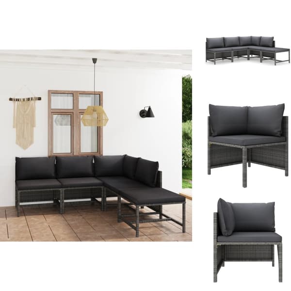 Utemöbelgrupper - Living Loungegrupp för trädgården med dynor 5 delar konstrotting grå