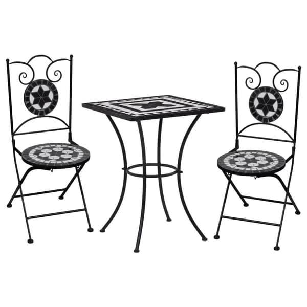 Ulkokalustesarjat - Living 3-osainen mosaiikkibistrosarja keraamiset laatat musta ja valk.