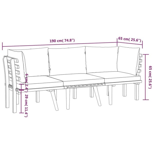 Loungegrupp för trädgården med dynor 3 delar massivt akaciaträ - Trädgårdsloungegrupp - Trädgårdsloungeset - Home & Living