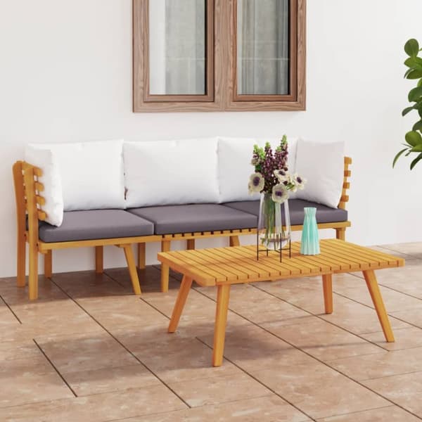 Loungegrupp för trädgården med dynor 3 delar massivt akaciaträ - Trädgårdsloungegrupp - Trädgårdsloungeset - Home & Living