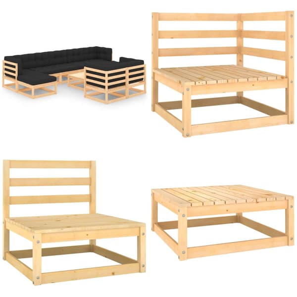 Loungegrupp med antracitfärgade dynor 10 delar massiv furu - Pallsoffa - Pallsoffor - Home & Living